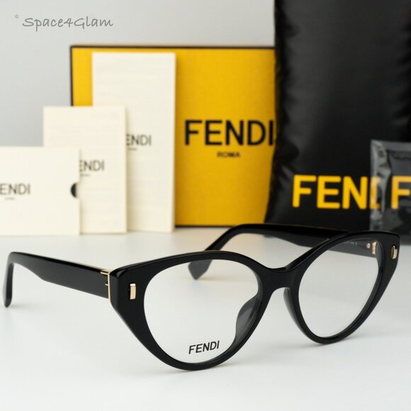 BRAND NEW Fendi FE50020I FIRST 053 Shiny Black Demo Women Cat Eye Eyeglasses - Picture 1 of 9